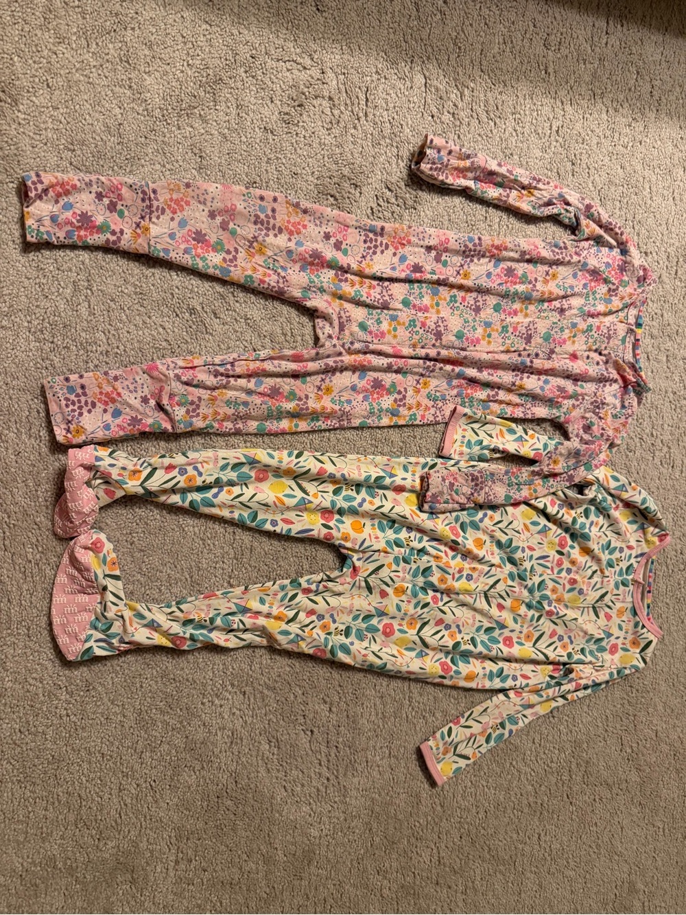 Magnetic Me Floral Baby footie pajamas in Cream and Pink
